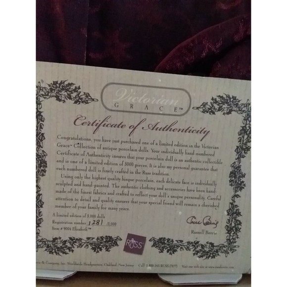 Vtg Russ Victorian Grace Collection 19” Porcelain Doll Limited Edition In Box - Picture 3 of 10